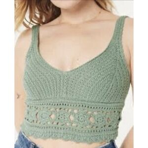 Hollister Green Crochet Knit Craftcore Crop Top Boho Festival Bralette Small